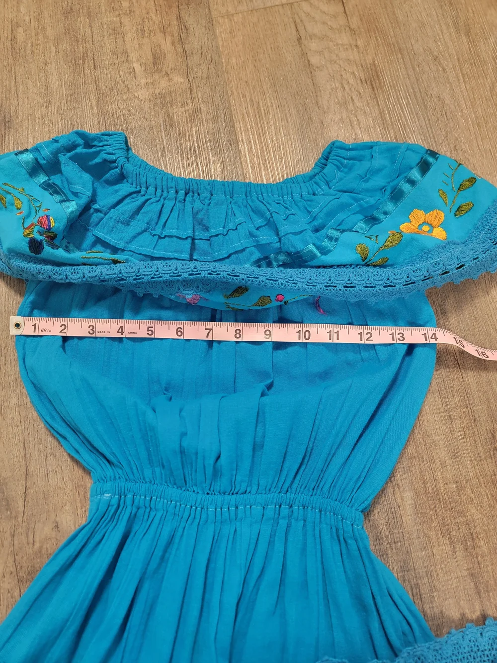 Girls' Turquoise Off-Shoulder Embroidered Sundress